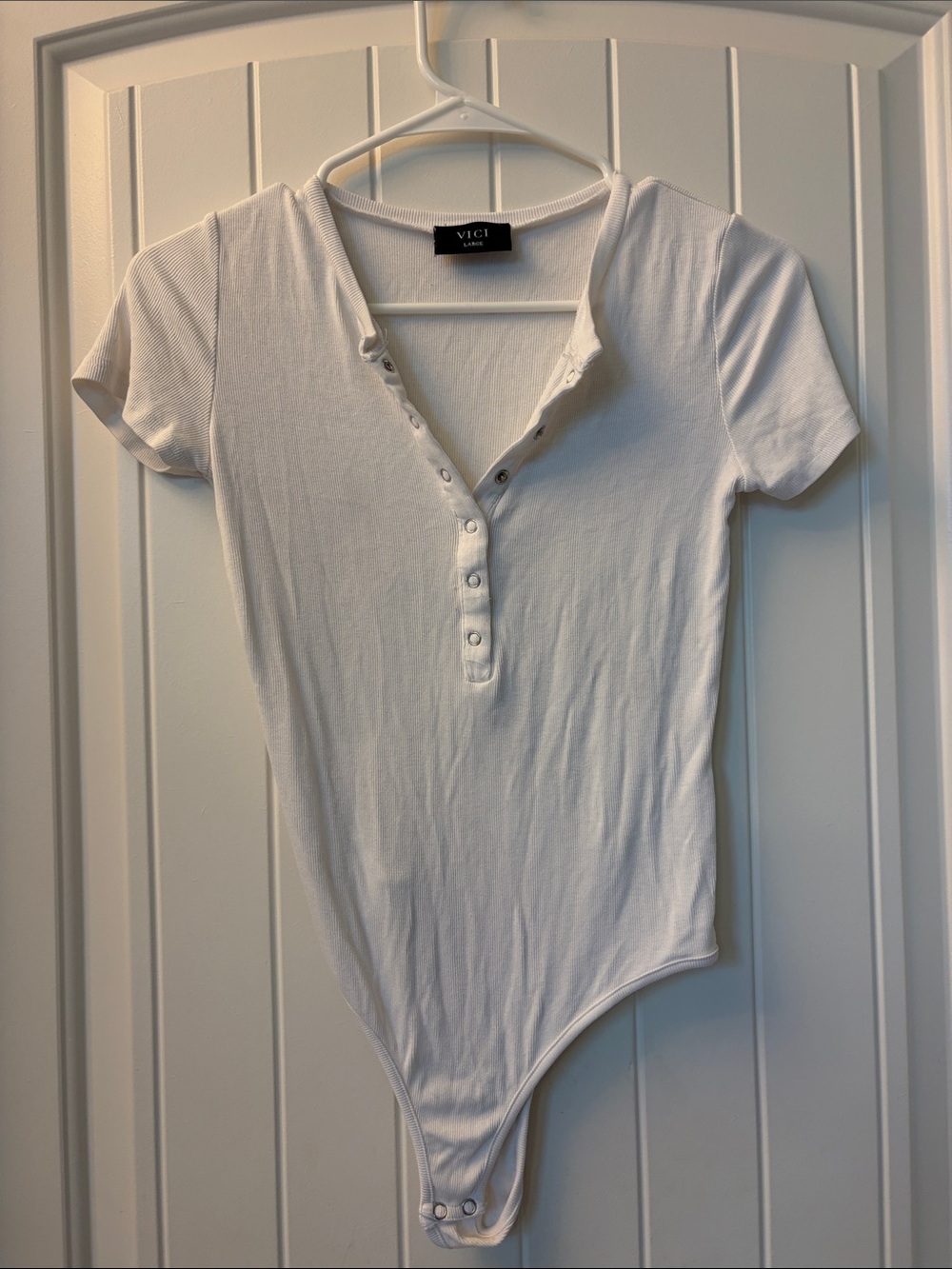 VICI White Short Sleeve Henley Snap Bodysuit